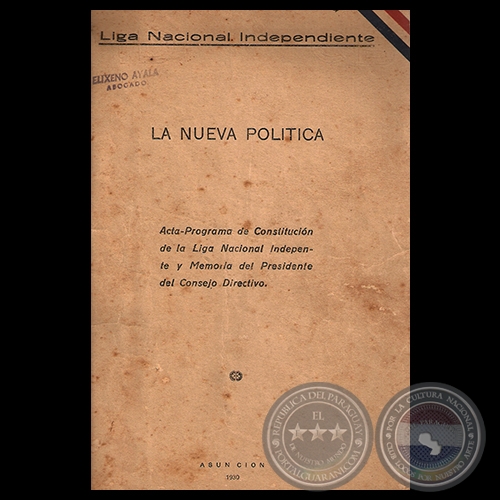 LIGA NACIONAL INDEPENDIENTE - LA NUEVA POLTICA, 1930 - JUAN STEFANICH