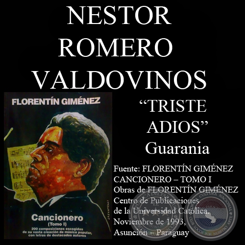 TRISTE ADIOS - Guarania, letra de NSTOR ROMERO VALDOVINOS