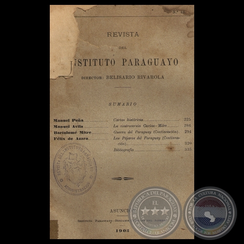 REVISTA DEL INSTITUTO PARAGUAYO - N° 46 - AÑO V, DICIEMBRE 1903 - Director: BELISARIO RIVAROLA