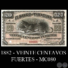 1882 - VEINTE CENTAVOS FUERTES - MC080 - FIRMAS: JOS URDAPILLETA  J.E. SAGUIER