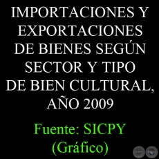 IMPORTACIONES Y EXPORTACIONES DE BIENES SEGÚN SECTOR Y TIPO DE BIEN CULTURAL, AÑO 2009