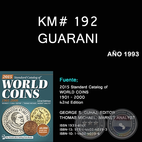 KM# 192 GUARANI - AO 1993 - MONEDAS DE PARAGUAY