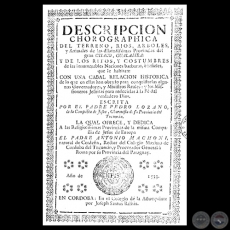 HISTORIA DEL GRAN CHACO, 1733 -  Padre PEDRO LOZANO