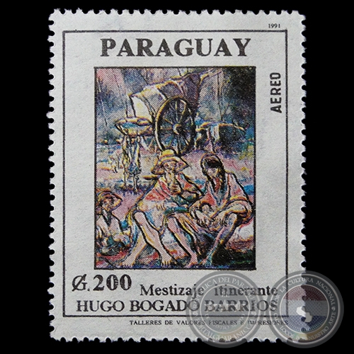 MESTIZAJE ITINERANTE - Pintura de HUGO BOGADO BARRIOS - SELLO POSTAL PARAGUAYO AÑO 1991